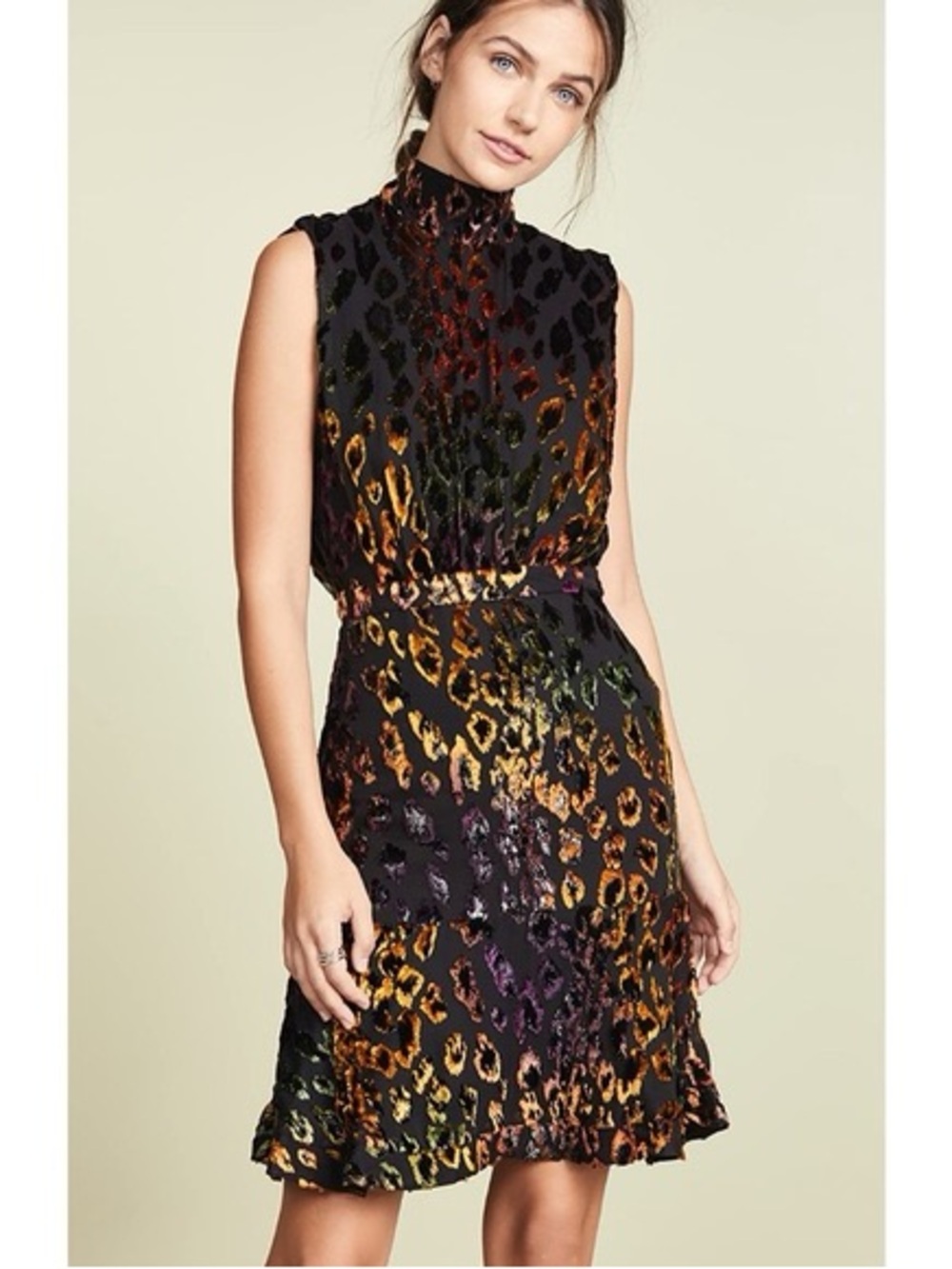 Saloni Fleur Mock-Neck Tie Animal Print Devoré Mini Dress Size 2 XS